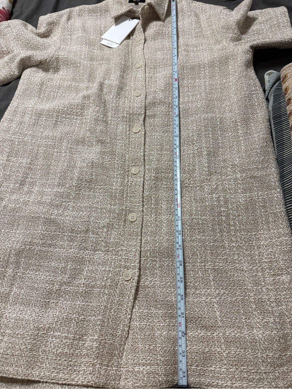 Theory Neutral Tweed Short-Sleeve Button Dress - Picture 3 of 6